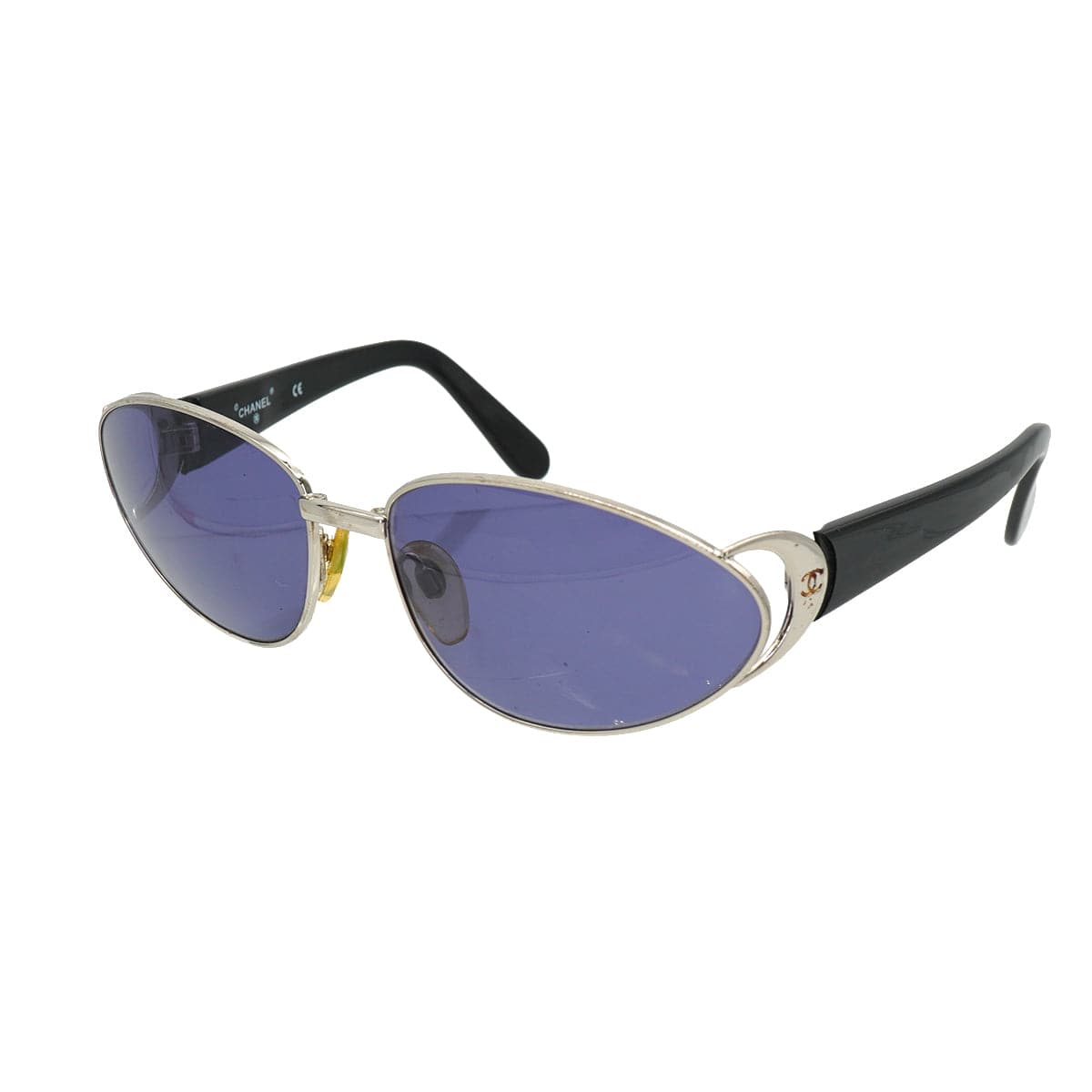 Luxury Promise Japan VINTAGE CHANEL COCOMARK SUNGLASSES BLACK SILVER EYEWEAR 90339427