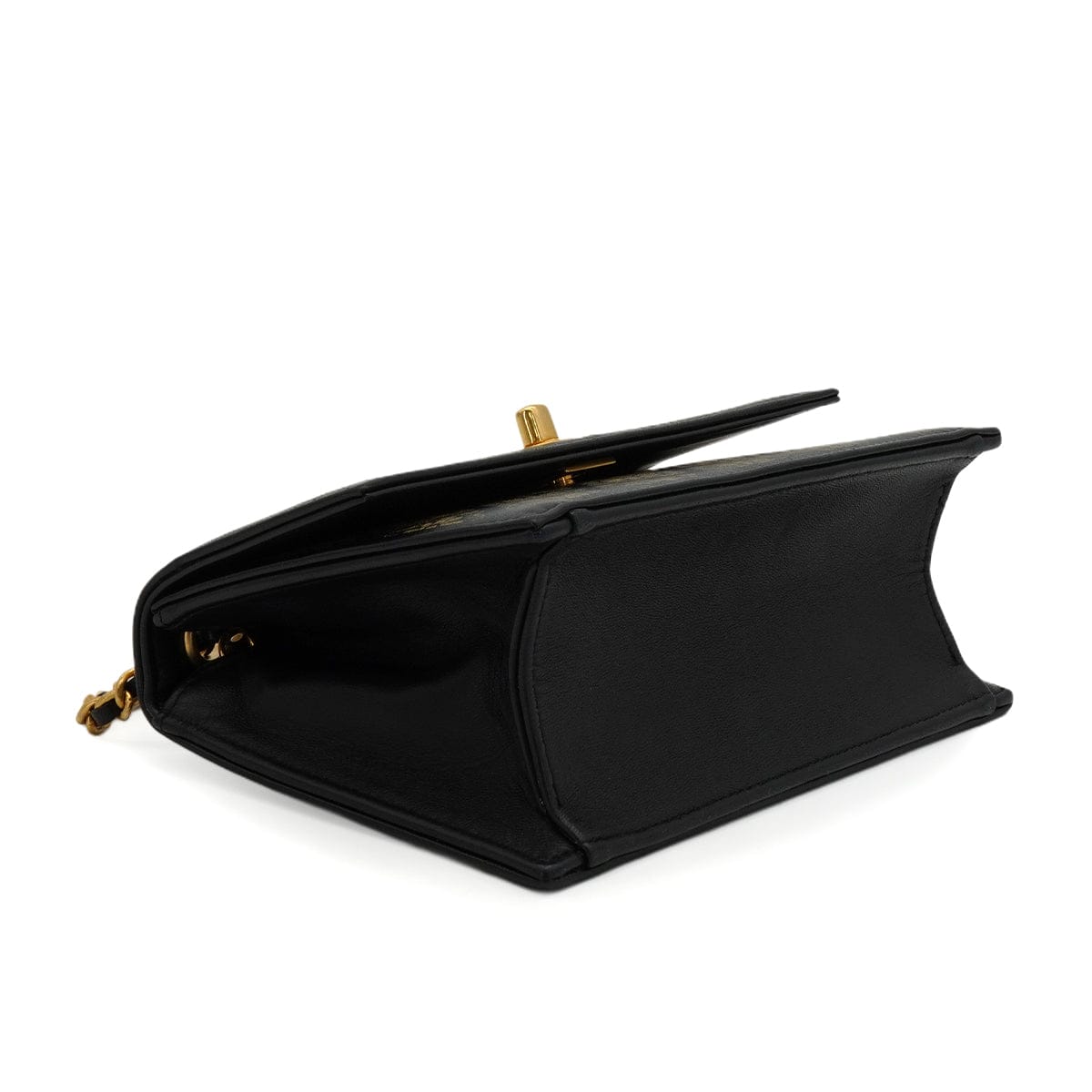 Luxury Promise Japan CHANEL CAMELLIA PATTERN METALLIC PRINT TURNLOCK CHAIN SHOULDER BAG BLACK LEATHER GOLD HARDWARE 90344459