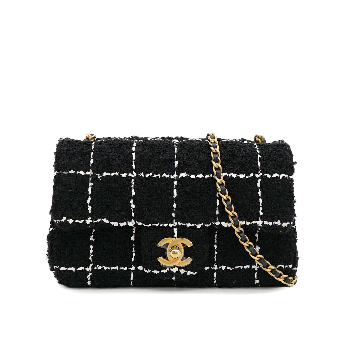 CHANEL COCO BALL MINI MATELASSE CHAIN SHOULDER BAG BLACK WHITE TWEED GOLD HARDWARE 90318755