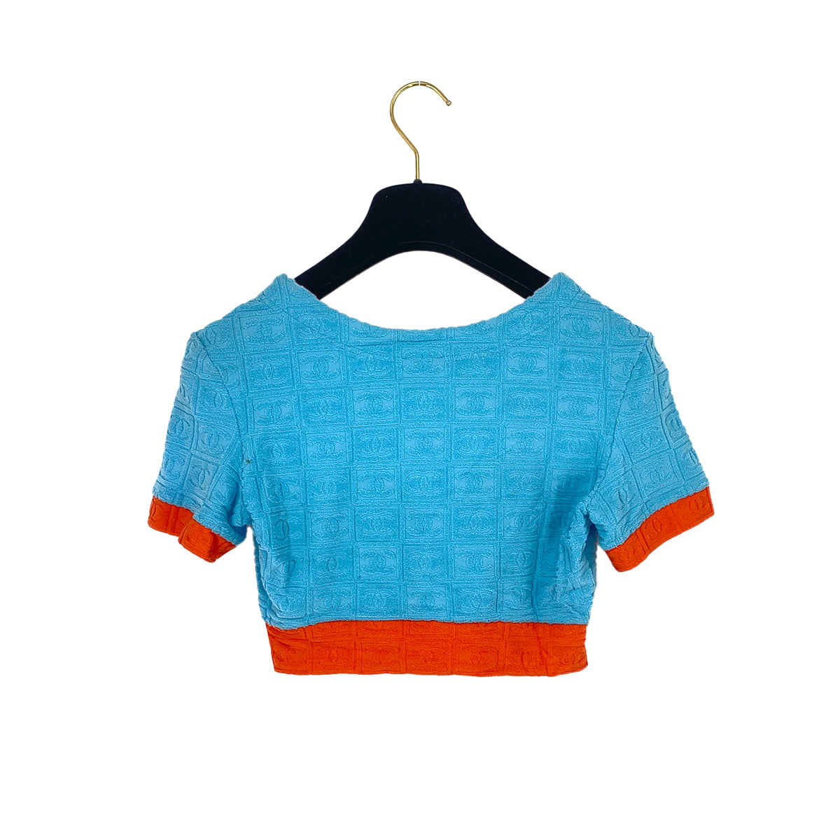 CHANEL COCO HALF SLEEVE TOPS LIGHT BLUE ORANGE NYLON 40 02S RTW 90312712