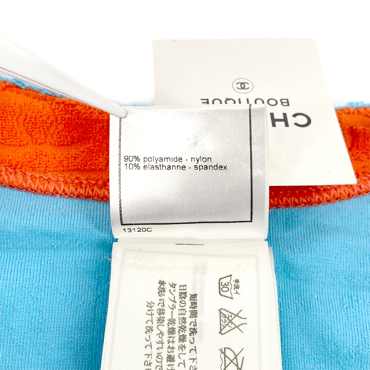 CHANEL COCO HALF SLEEVE TOPS LIGHT BLUE ORANGE NYLON 40 02S RTW 90312712