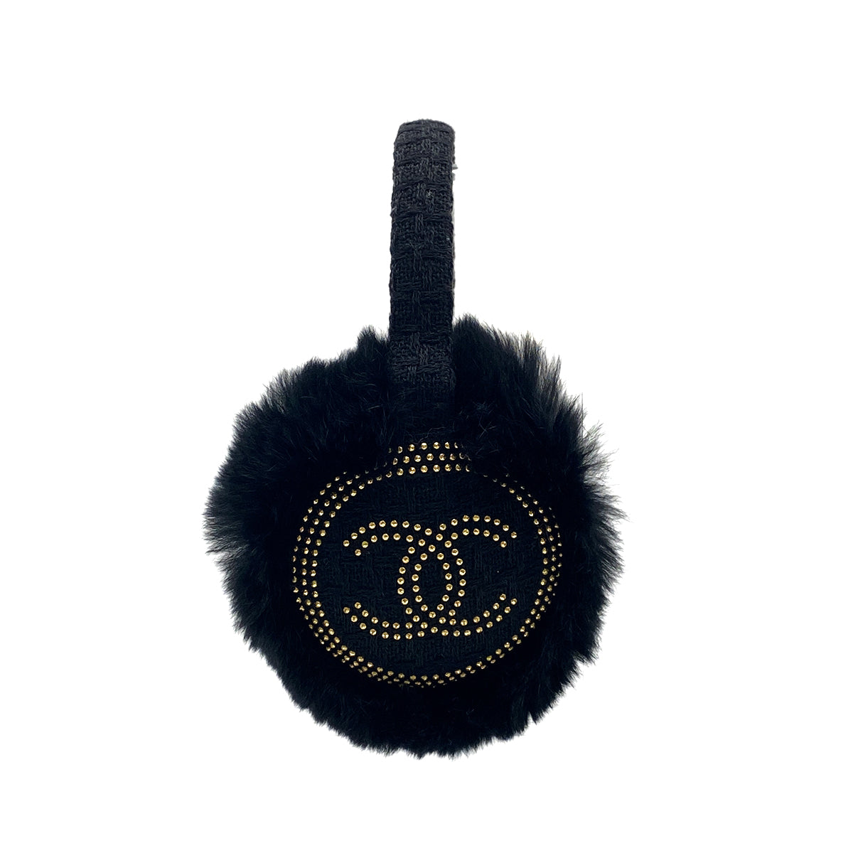 CHANEL EARMUFFS COCOMARK BLACK GOLD RABBIT FUR 90319709