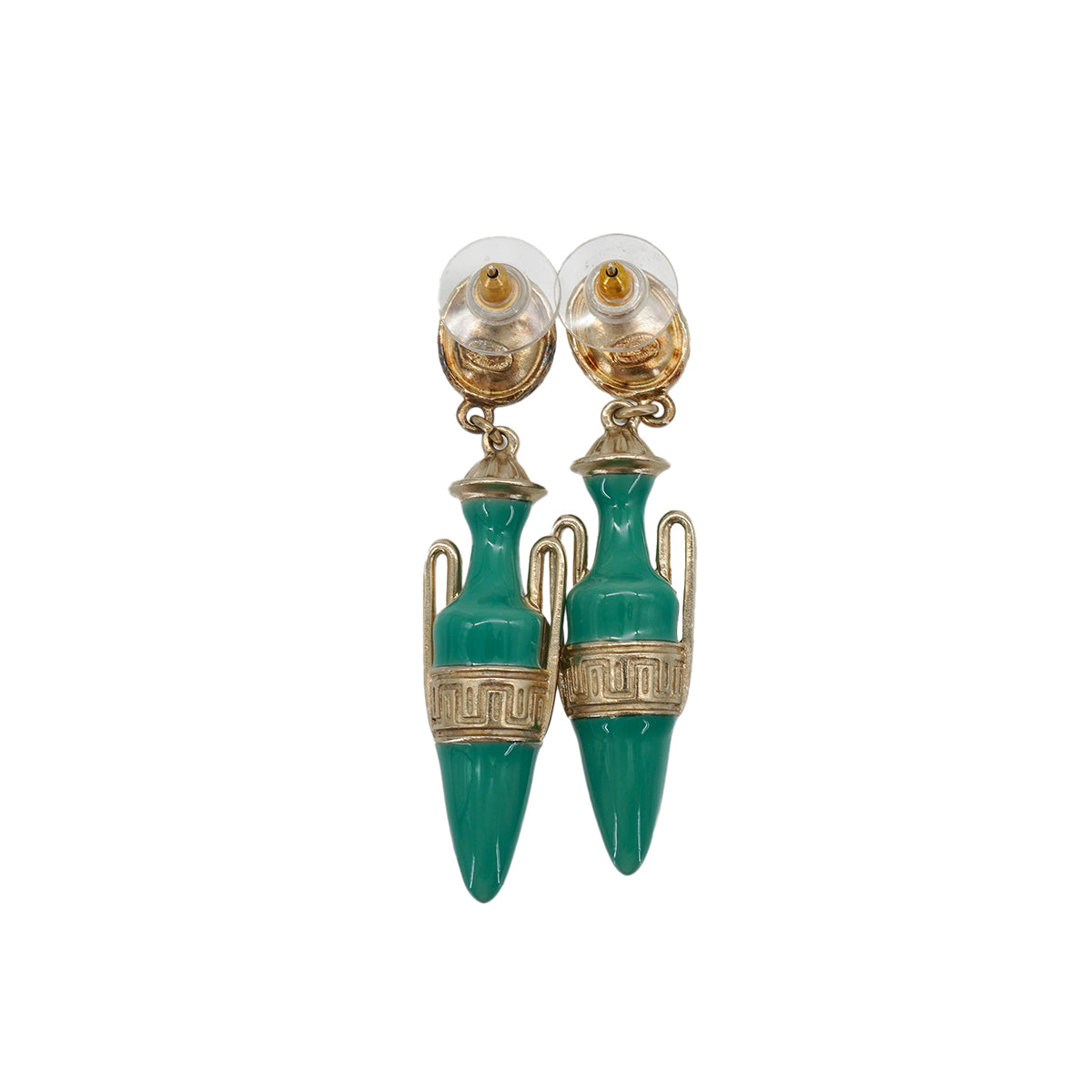 CHANEL EARRINGS AMPHORA MOTIF COCOMARK SWING GOLD GREEN ACCESSORY 18C 90343245