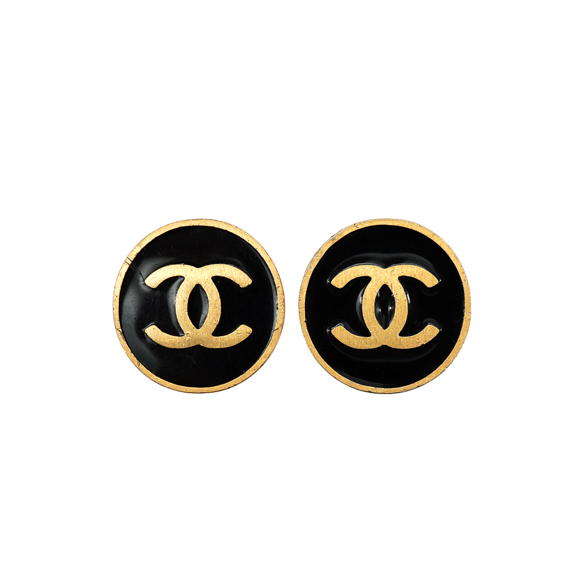 CHANEL EARRINGS COCOMARK ROUND GOLD BLACK ACCESSORY 01P 90335623