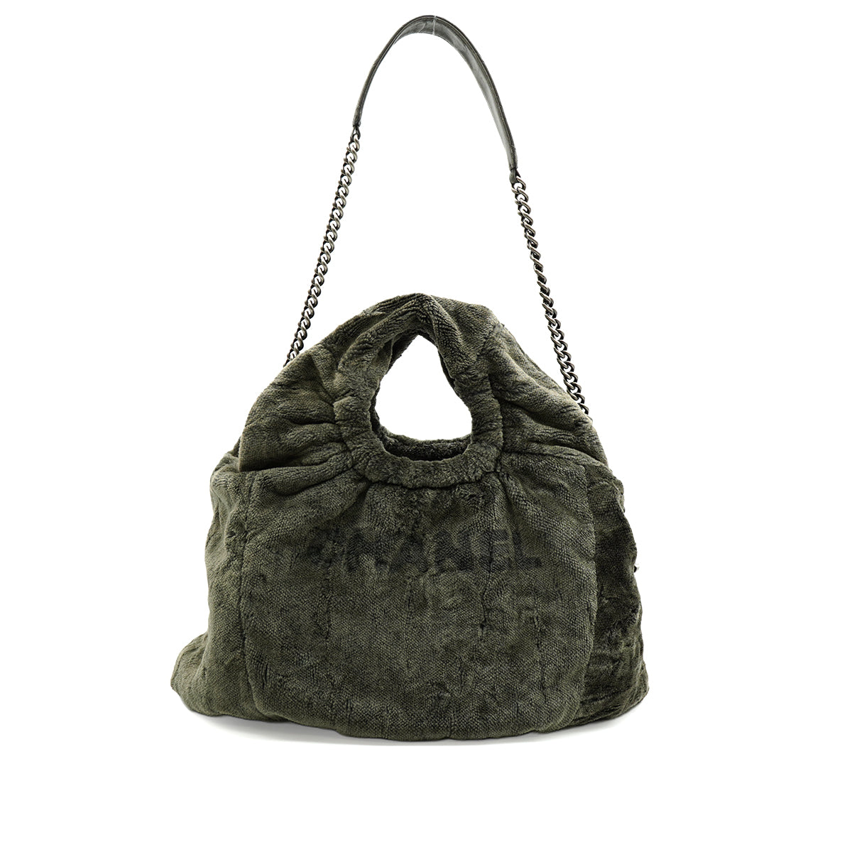 CHANEL FAUX FUR 2WAY CHAIN HAND SHOULDER BAG GRAY SILVER HARDWARE 90346120