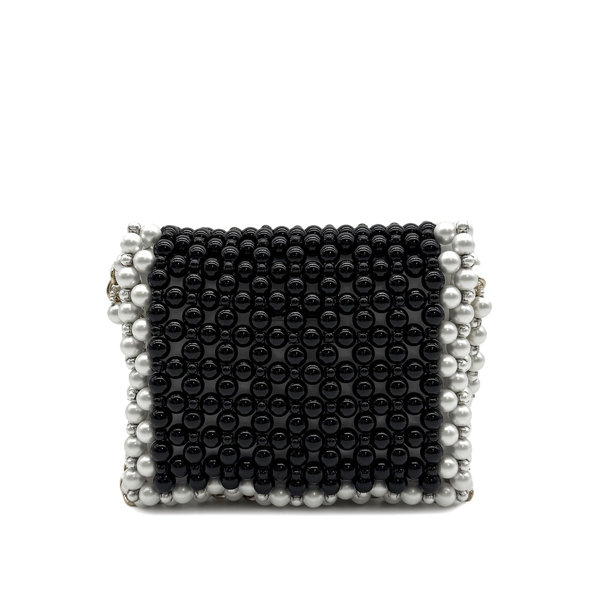CHANEL FAUX PEARL CHAIN SHOULDER BAG WHITE BLACK GOLD HARDWARE 90317003