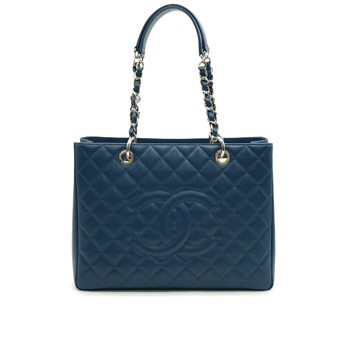 CHANEL GST BIG COCO CHAIN TOTE BAG BLUE CAVIAR SKIN SILVER HARDWARE 90346123