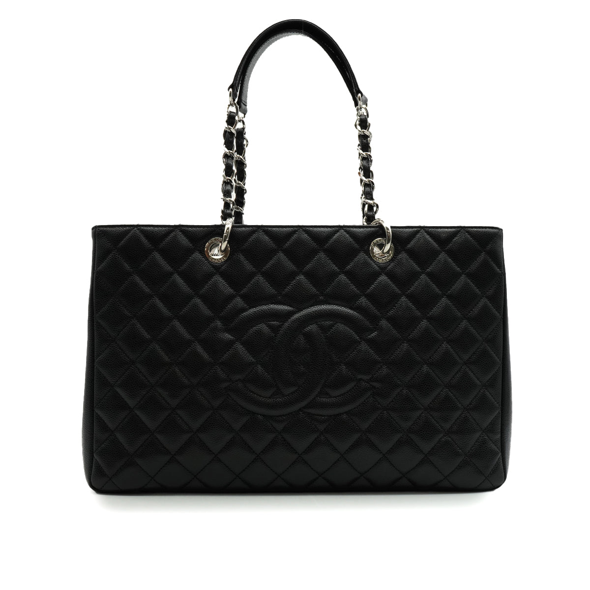 CHANEL GST XL BIG COCO TOTE BAG BLACK CAVIAR SKIN SILVER HARDWARE 90346674