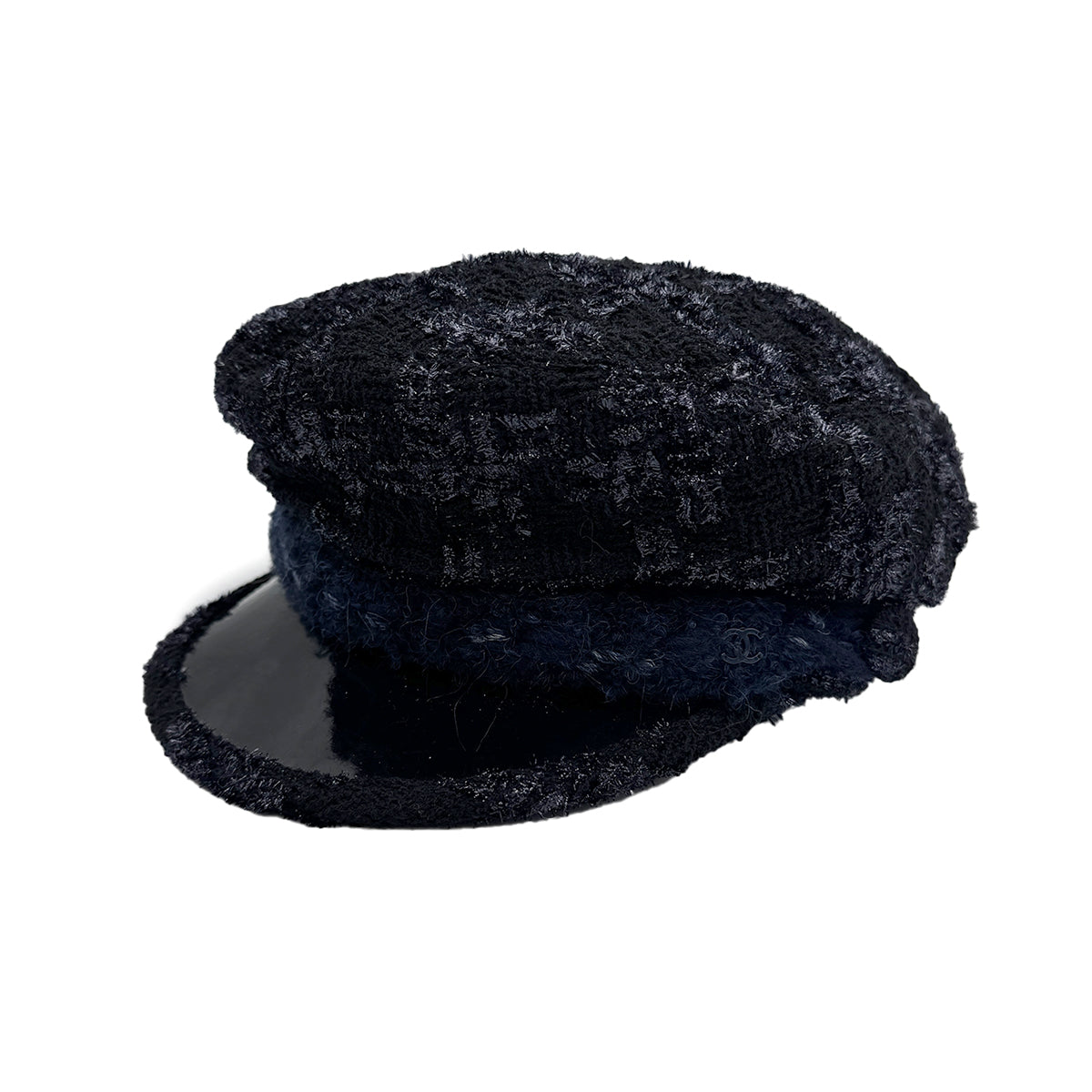 CHANEL HAT COCOMARK TWEED BLACK NAVY WOOL M ACCESSORY 90320166