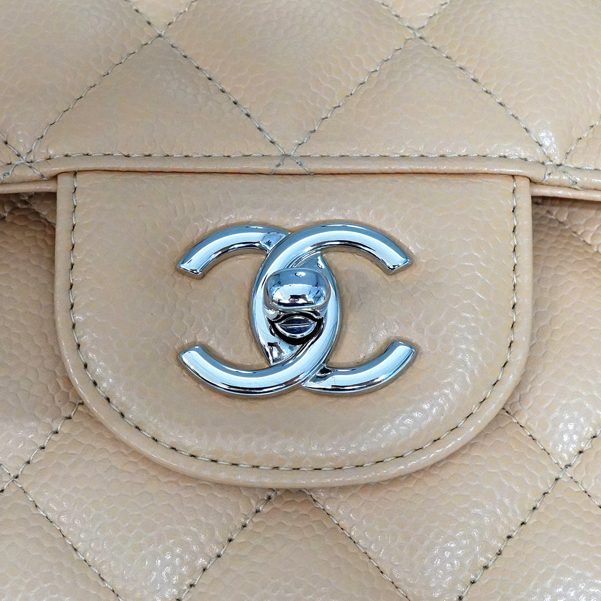 CHANEL JUMBO MATELASSE 30 CHAIN SHOULDER BAG BEIGE CAVIAR SKIN SILVER HARDWARE 90345068