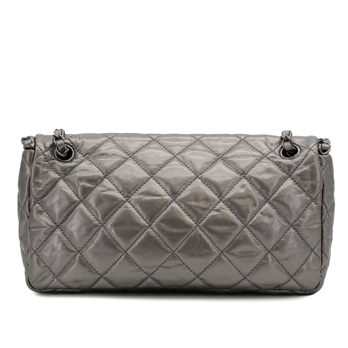 CHANEL LUXURY LINE CHAIN SHOULDER BAG SILVER LEATHER 90319941