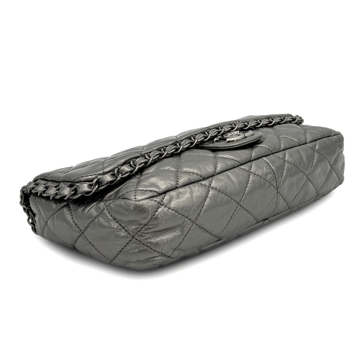 CHANEL LUXURY LINE CHAIN SHOULDER BAG SILVER LEATHER 90319941