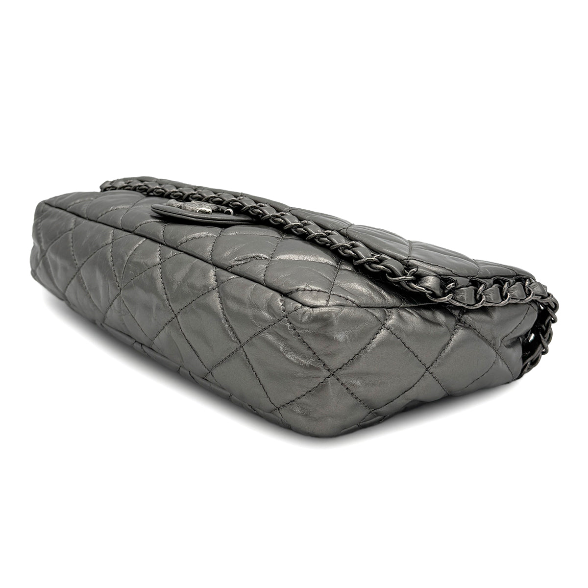 CHANEL LUXURY LINE CHAIN SHOULDER BAG SILVER LEATHER 90319941