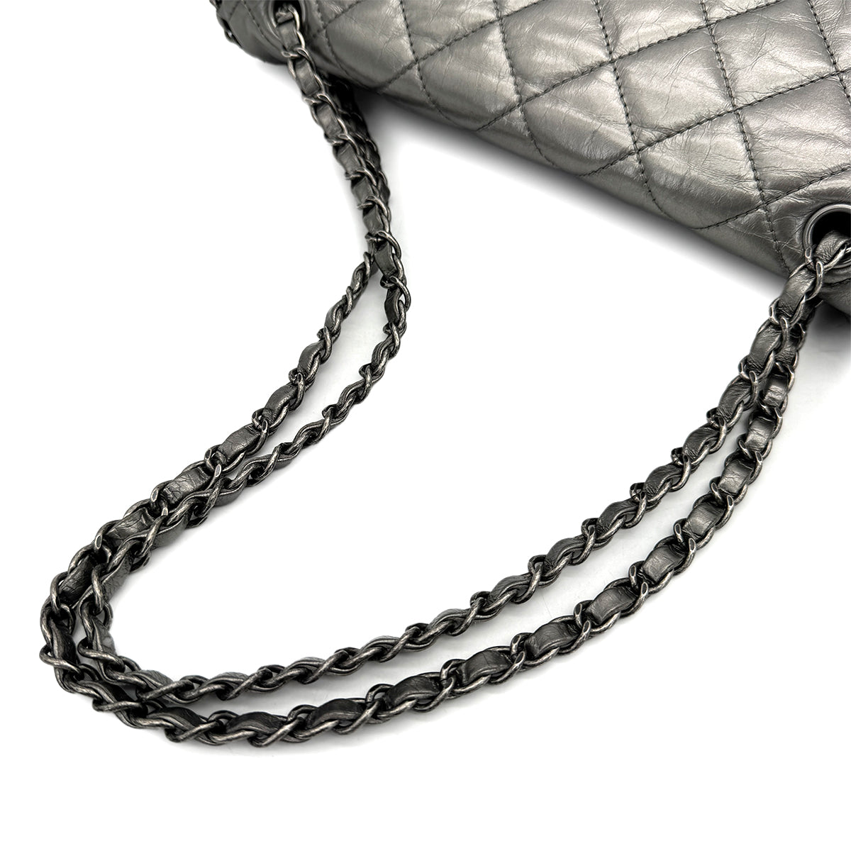 CHANEL LUXURY LINE CHAIN SHOULDER BAG SILVER LEATHER 90319941