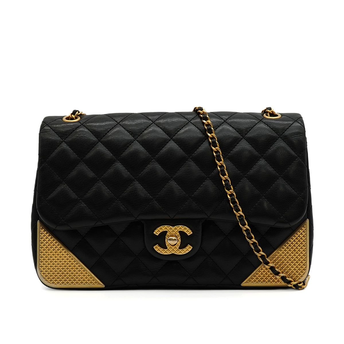 CHANEL MATELASSE CHAIN SHOULDER BAG BLACK LAMB SKIN GOLD HARDWARE 90347160