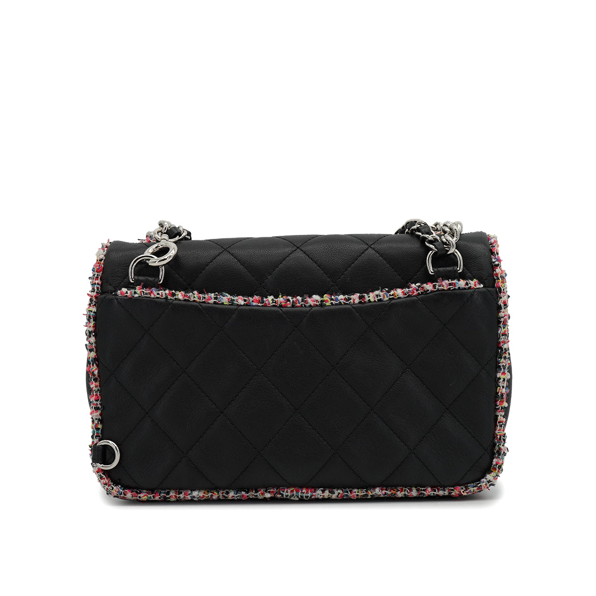 CHANEL MATELASSE CHAIN SHOULDER BAG LEATHER TWEED BLACK SILVER HARDWARE 90328927