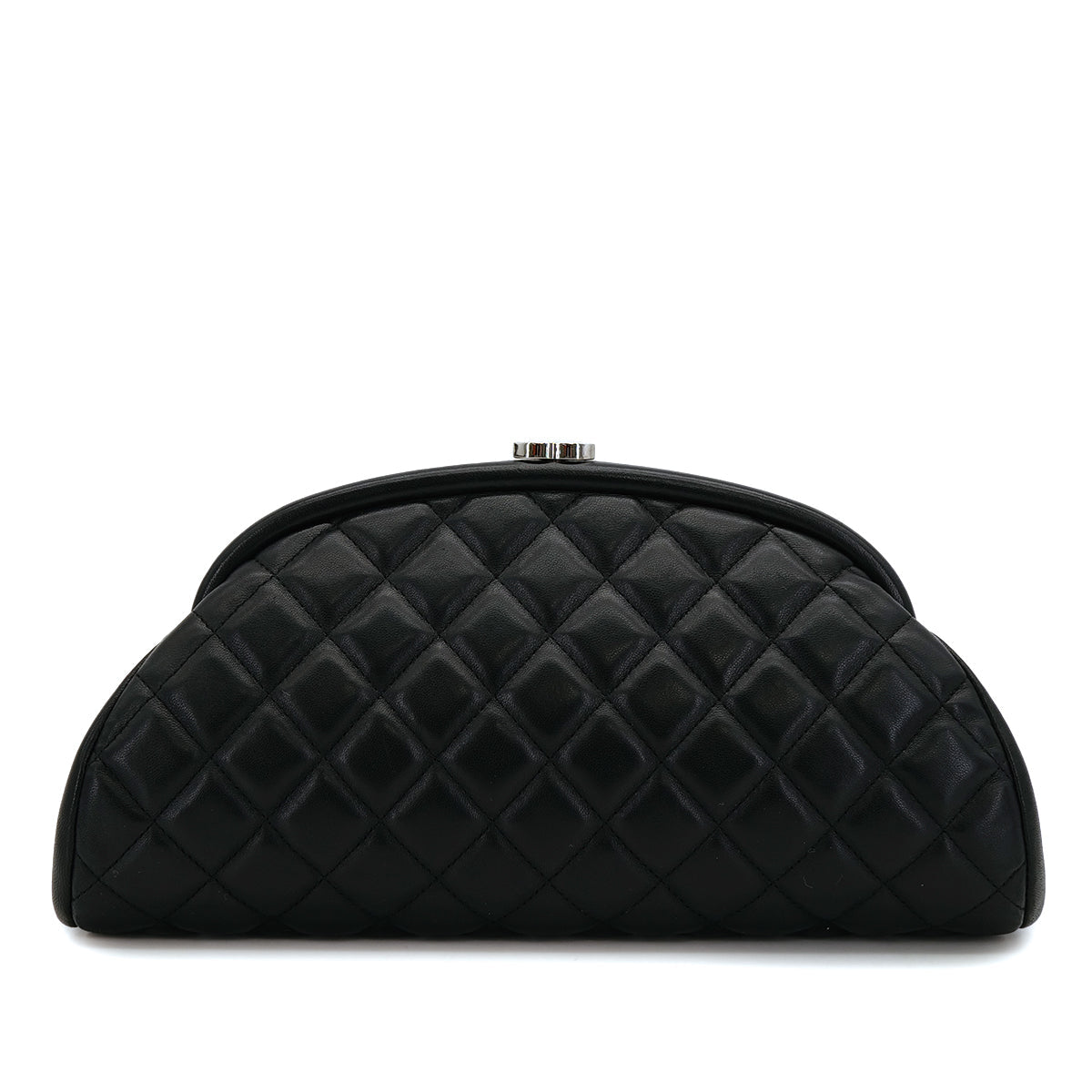 CHANEL MATELASSE CLUTCH BAG BLACK LAMB SKIN SILVER HARDWARE 90317002
