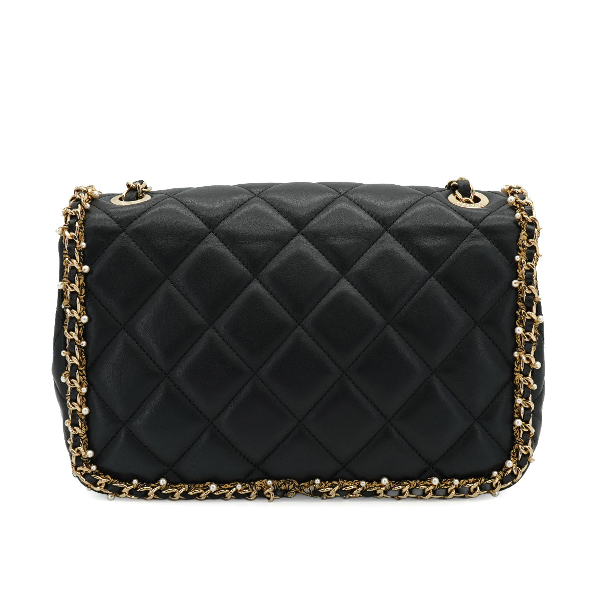 CHANEL MATELASSE FAUX PEARL CHAIN SHOULDER BAG BLACK LEATHER 90332580