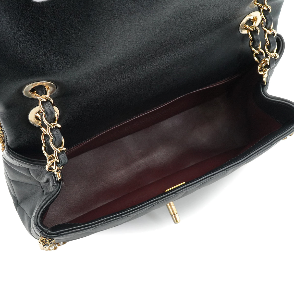 CHANEL MATELASSE FAUX PEARL CHAIN SHOULDER BAG BLACK LEATHER 90332580