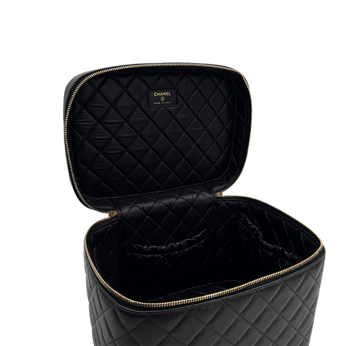 CHANEL MATELASSE VANITY HAND BAG BLACK CAVIAR SKIN GOLD HARDWARE 90319989