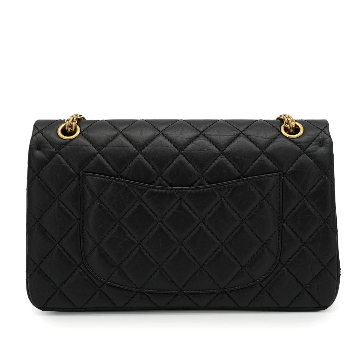 CHANEL MATERASSE 2.55 CHAIN SHOULDER BAG BLACK LEATHER GOLD HARDWARE 90345071