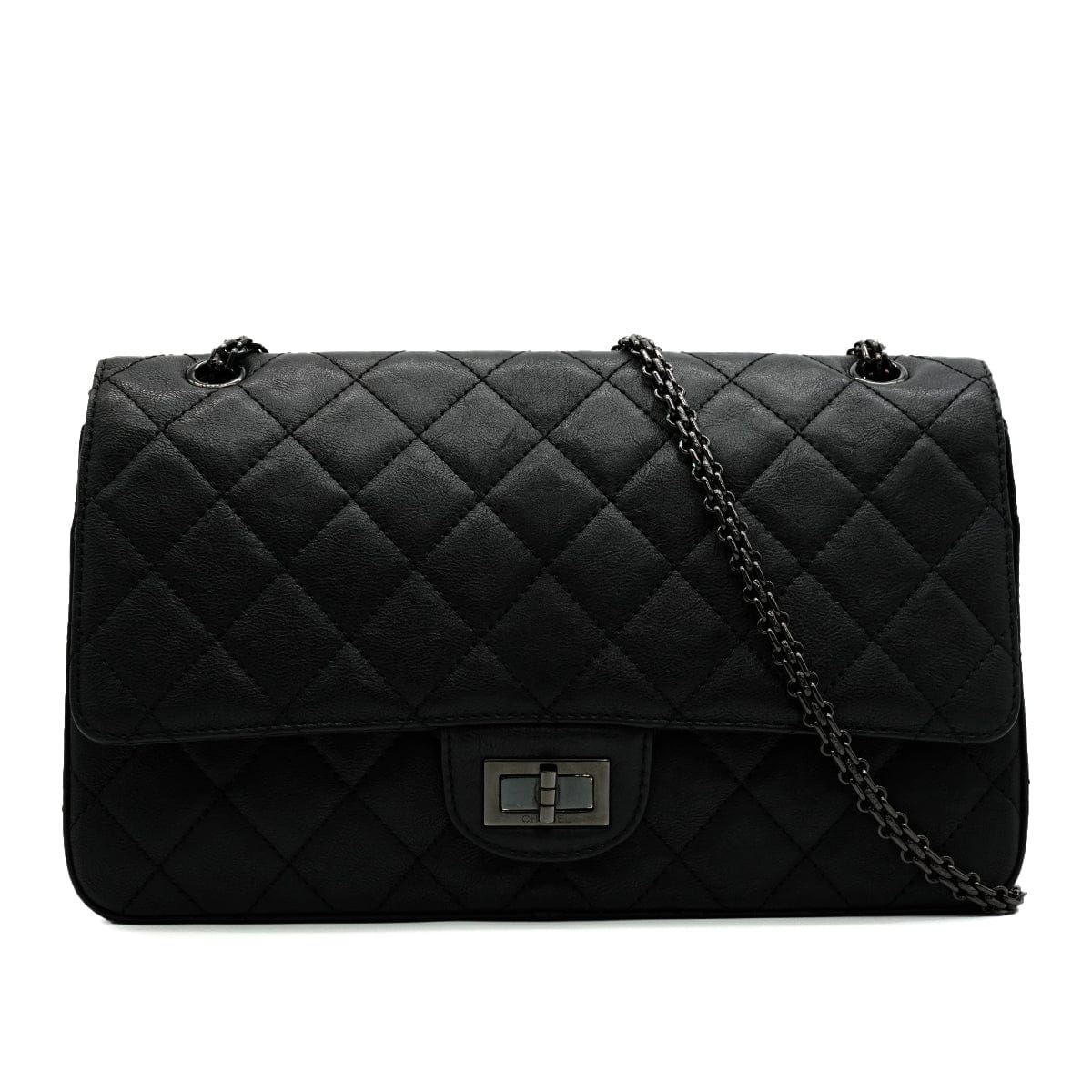 CHANEL MATERASSE 2.55 CHAIN SHOULDER BAG BLACK LEATHER SO BLACK HARDWARE 90346673