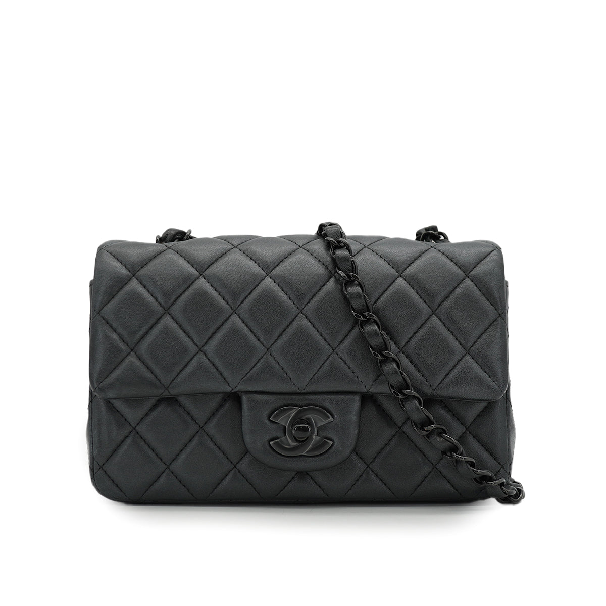 CHANEL MINI MATELASSE 20 CHAIN SHOULDER BAG GRAY LEATHER BLACK HARDWARE 90330944