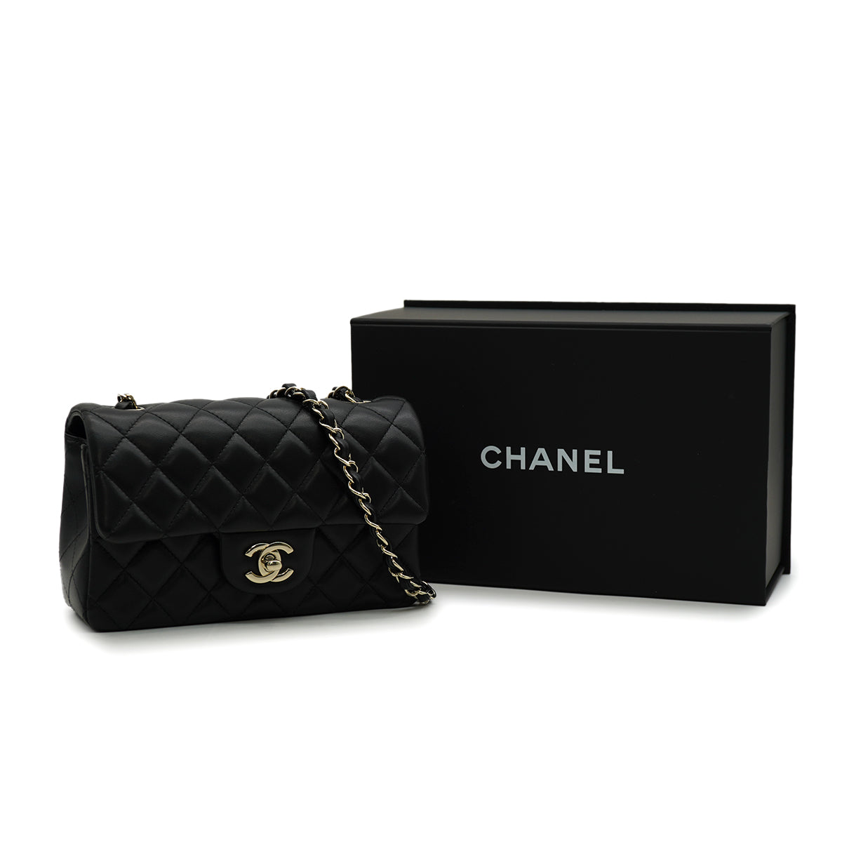 CHANEL MINI MATELASSE CHAIN SHOULDER BAG BLACK LAMB SKIN GOLD HARDWARE 90346109