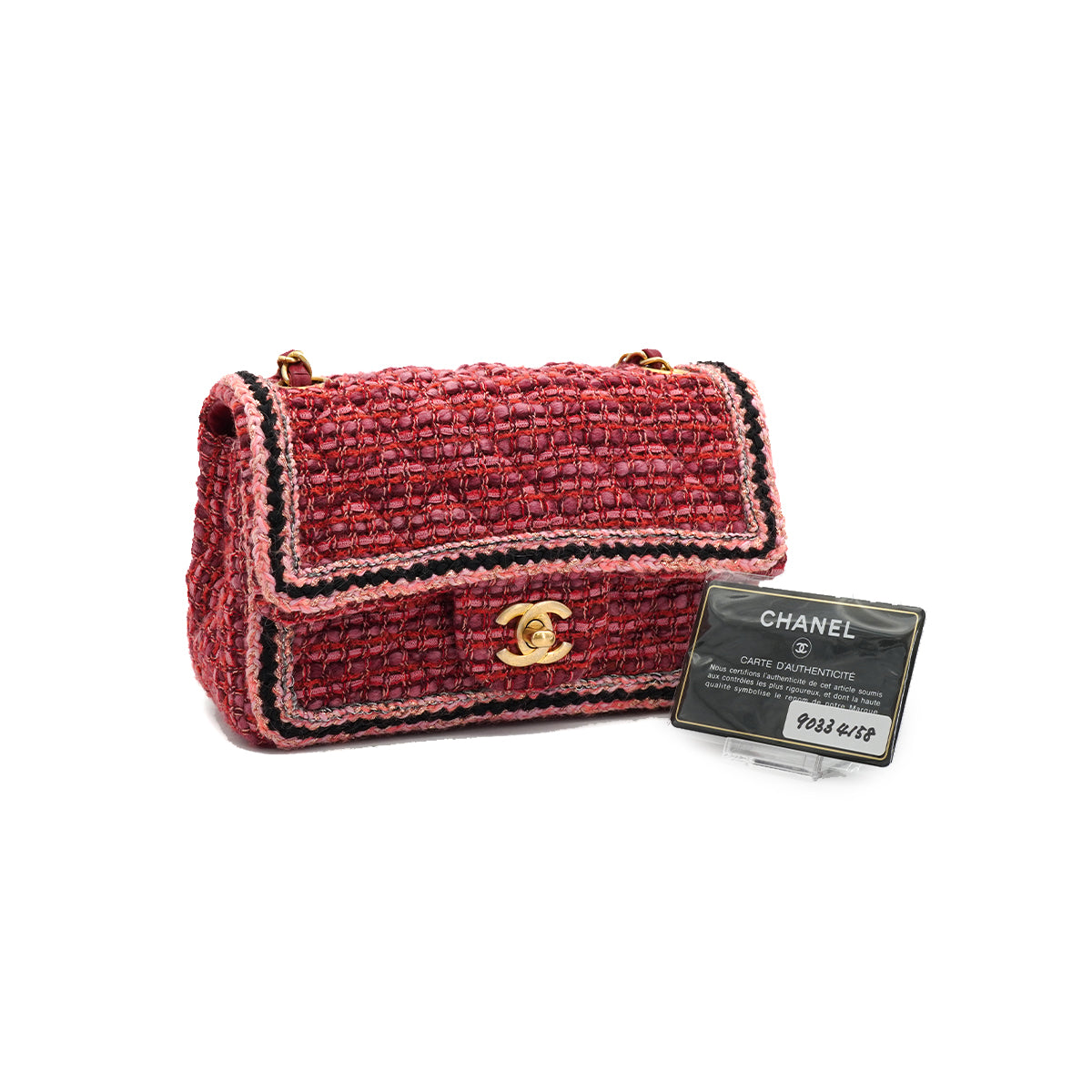 CHANEL MINI MATELASSE CHAIN SHOULDER BAG PINK TWEED GOLD HARDWARE 90334158