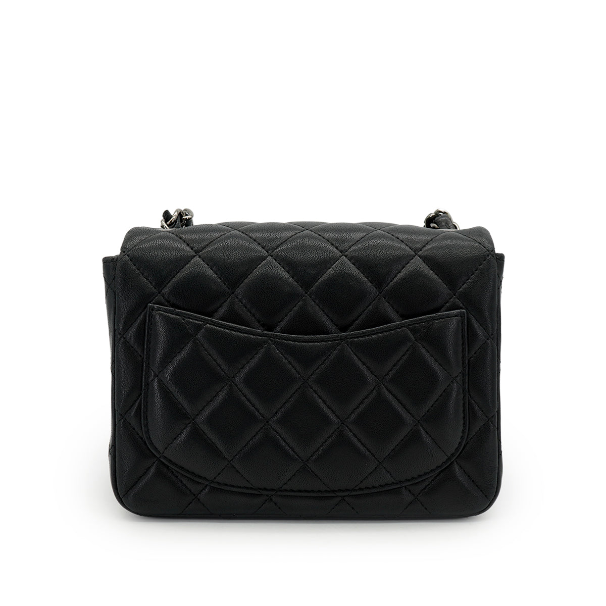 CHANEL MINI SQUARE 17 CHAIN SHUOLDER BAG BLACK LAMB SKIN SILVER HARDWARE 90331414