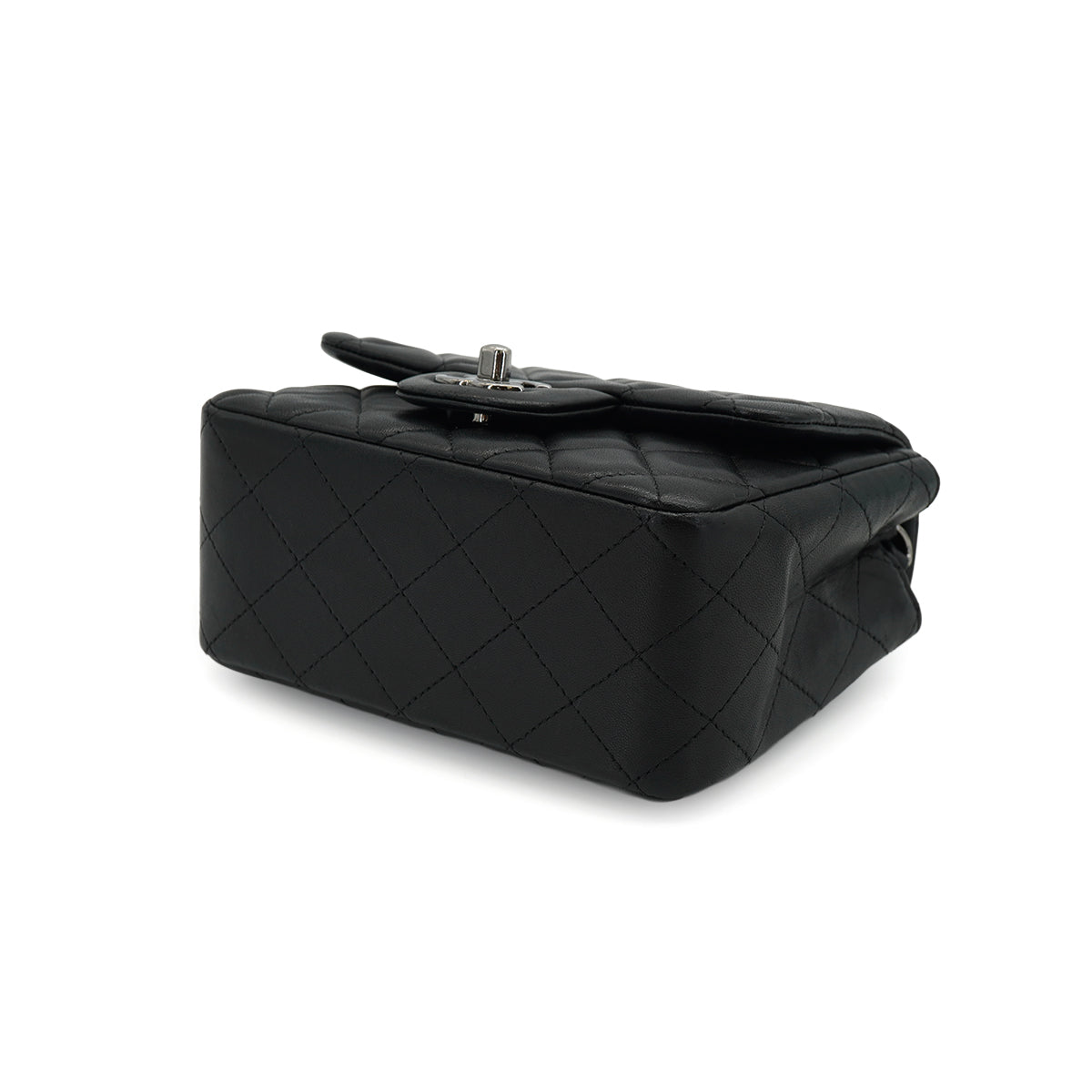 CHANEL MINI SQUARE 17 CHAIN SHUOLDER BAG BLACK LAMB SKIN SILVER HARDWARE 90331414