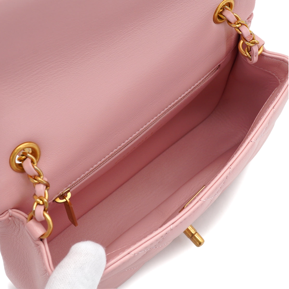 CHANEL MINI MATELASSE HEART CHARM CHAIN SHOULDER BAG PINK LAMB SKIN GOLD HARDWARE 90335891