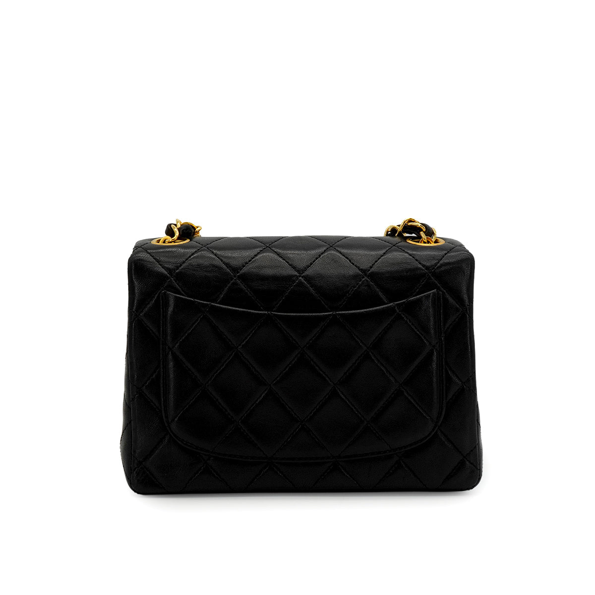 VINTAGE CHANEL MINI SQUARE 17 CHAIN SHOULDER BAG BLACK LAMB SKIN GOLD HARDWARE 90346665