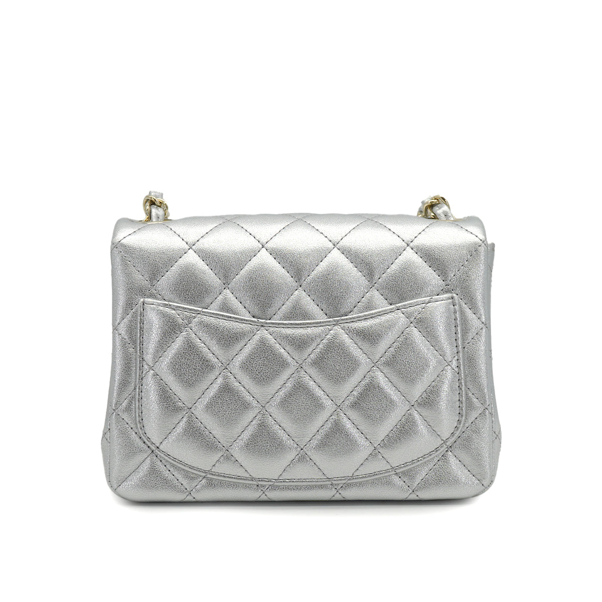 CHANEL MINI SQUARE 17 CHAIN SHOULDER BAG SILVER LAMB SKIN GOLD HARDWARE 90333739