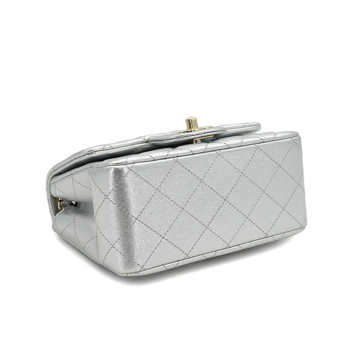 CHANEL MINI SQUARE 17 CHAIN SHOULDER BAG SILVER LAMB SKIN GOLD HARDWARE 90333739