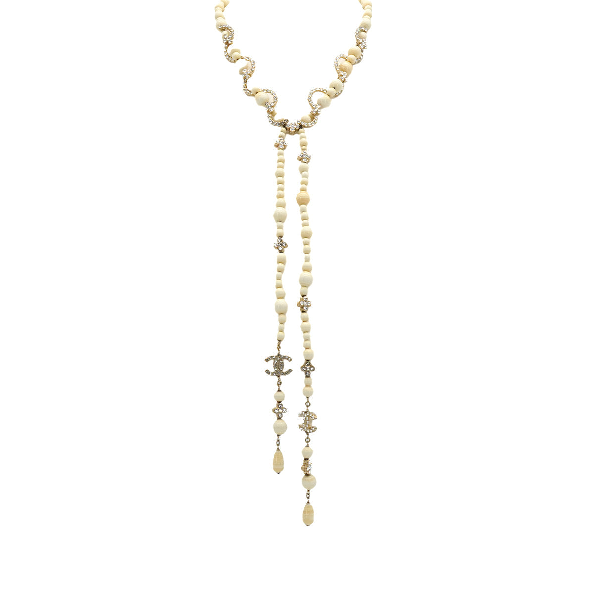 CHANEL NECKLACE BEADS RHINESTONE COCOMARK GOLD ACCESSORY P23A 90338771