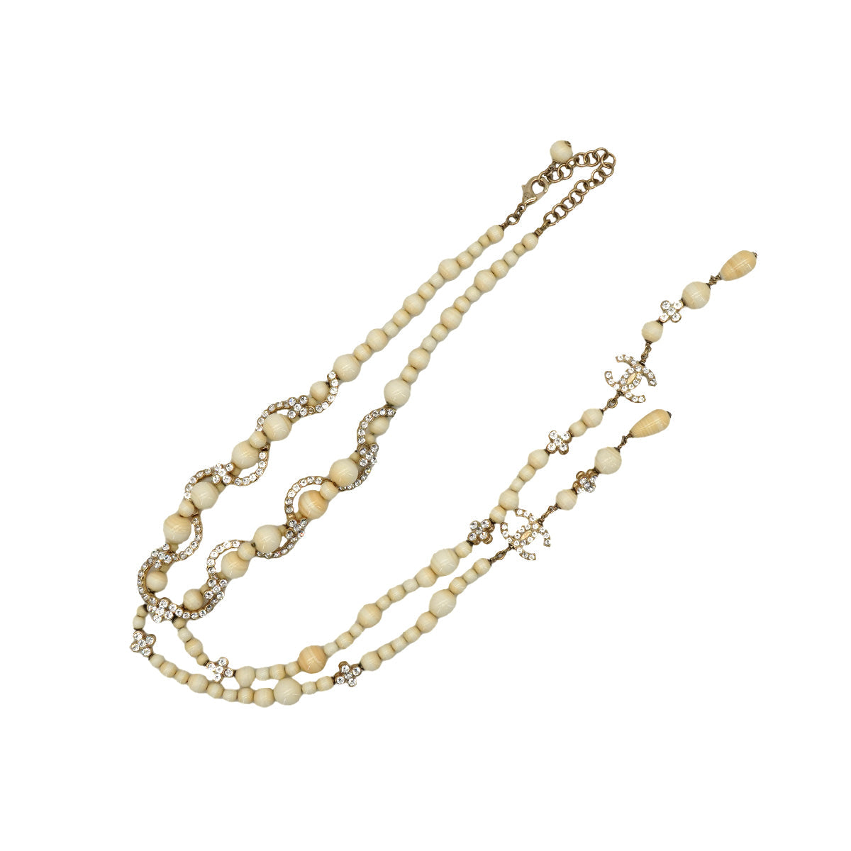 CHANEL NECKLACE BEADS RHINESTONE COCOMARK GOLD ACCESSORY P23A 90338771