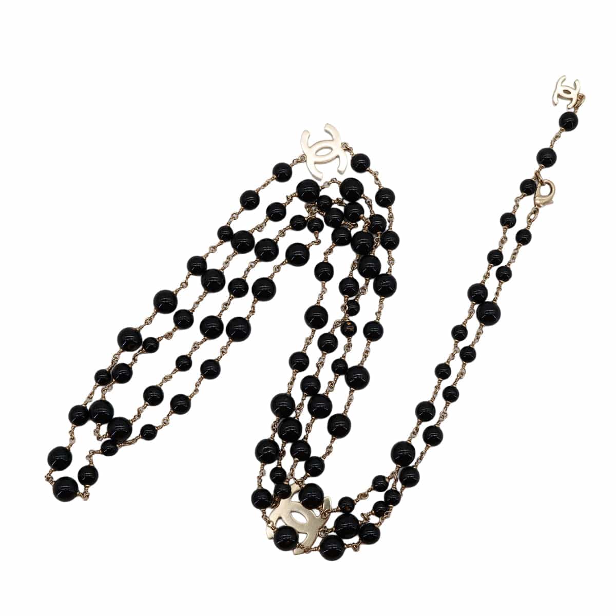 CHANEL NECKLACE COCOMARK STONE BLACK GOLD ACCESSORY 10A 90321174