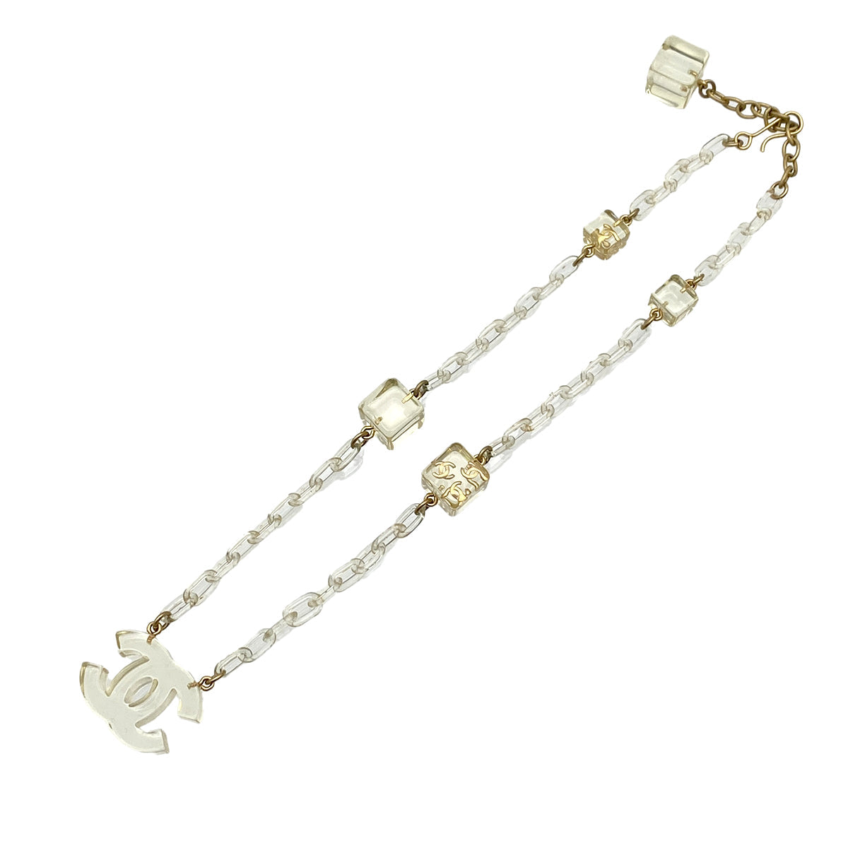 CHANEL NECKLACE CUBE COCOMARK CLEAR GOLD ACCESSORY 01P 90325618
