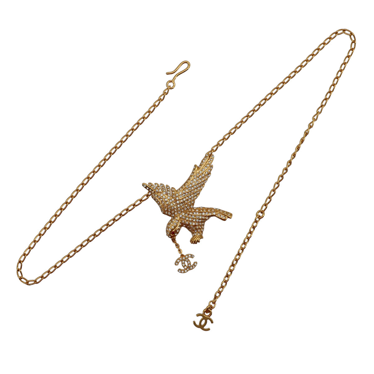 CHANEL NECKLACE EAGLE COCOMARK RHINESTONE GOLD ACCESSORY 01P 90321035