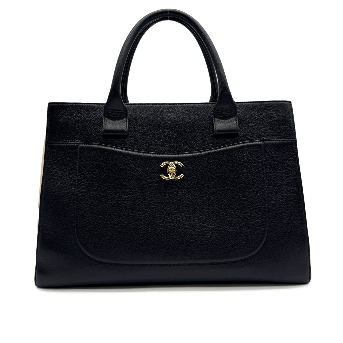 CHANEL NEO EXECUTIVE TOTE BAG LARGE BLACK BEIGE LEATHER GOLD HARDWARE 90327099