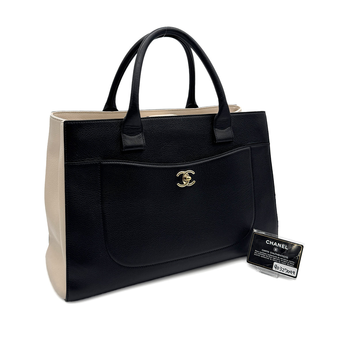 CHANEL NEO EXECUTIVE TOTE BAG LARGE BLACK BEIGE LEATHER GOLD HARDWARE 90327099