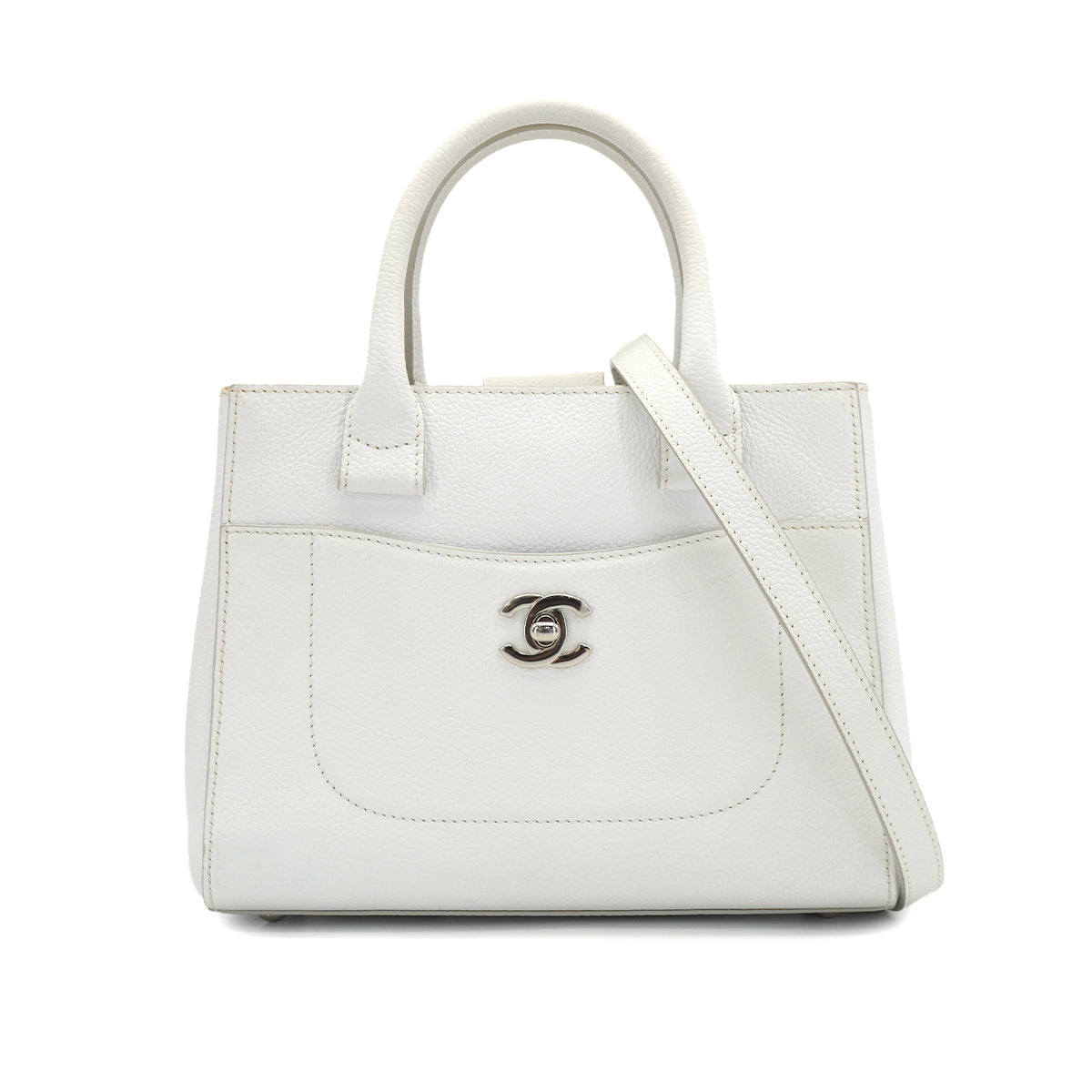 CHANEL NEO EXECUTIVE TOTE SHOULDER BAG WHITE LEATHER SILVER HARDWARE 90327109