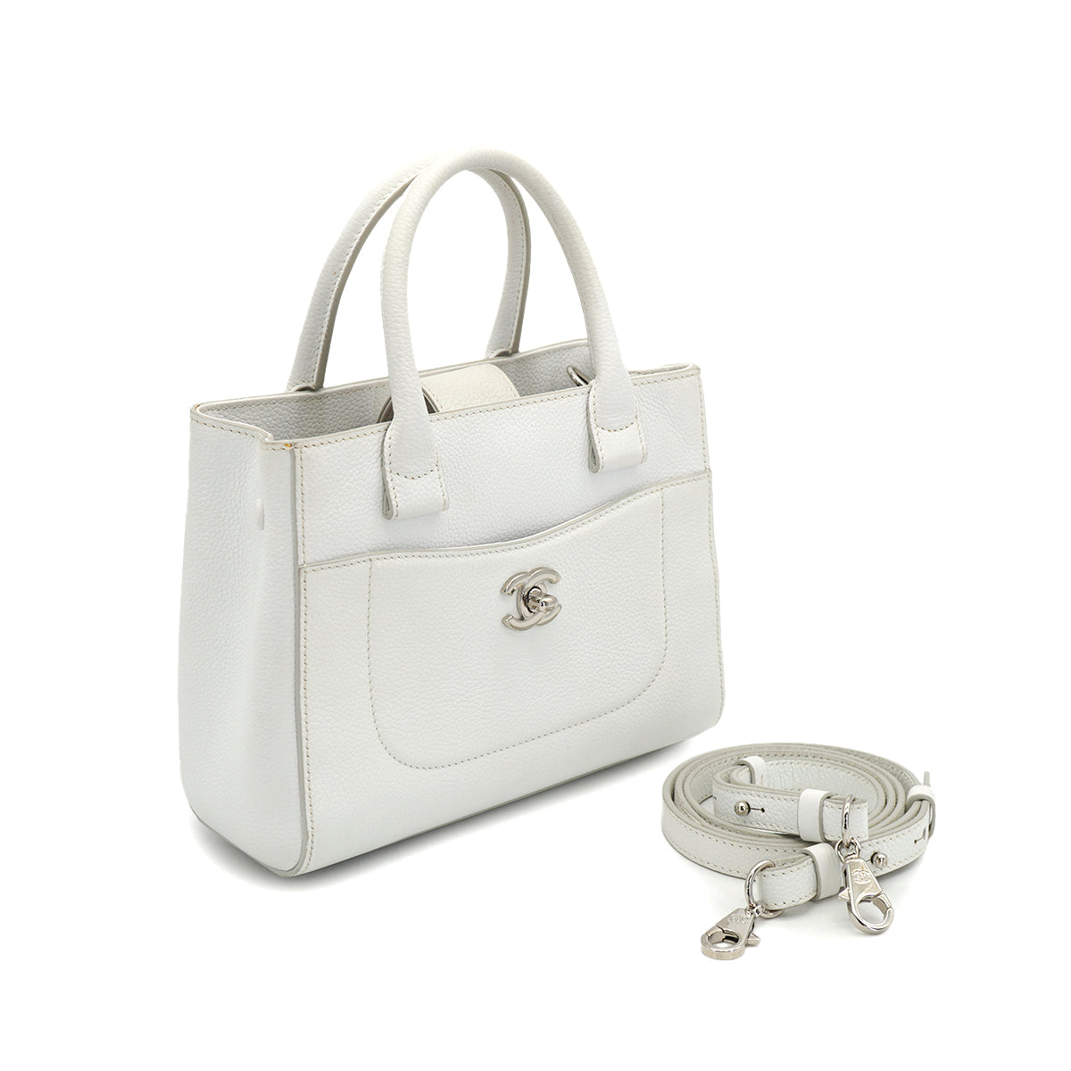 CHANEL NEO EXECUTIVE TOTE SHOULDER BAG WHITE LEATHER SILVER HARDWARE 90327109
