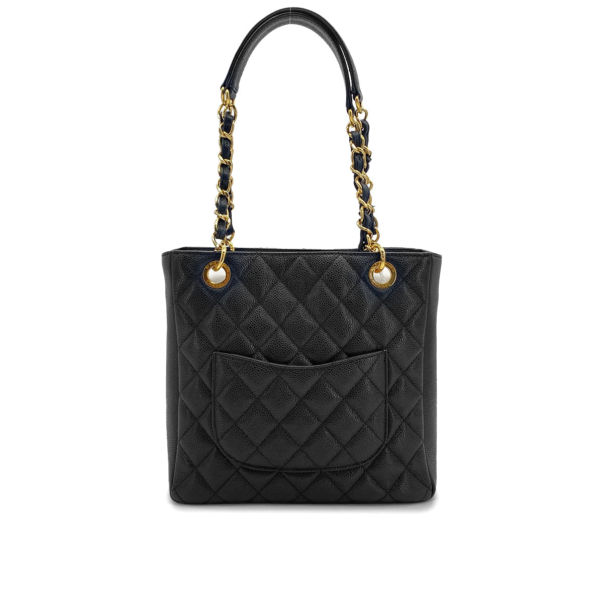 CHANEL PST CHAIN TOTE BAG BLACK CAVIAR SKIN GOLD HARDWARE 90327069