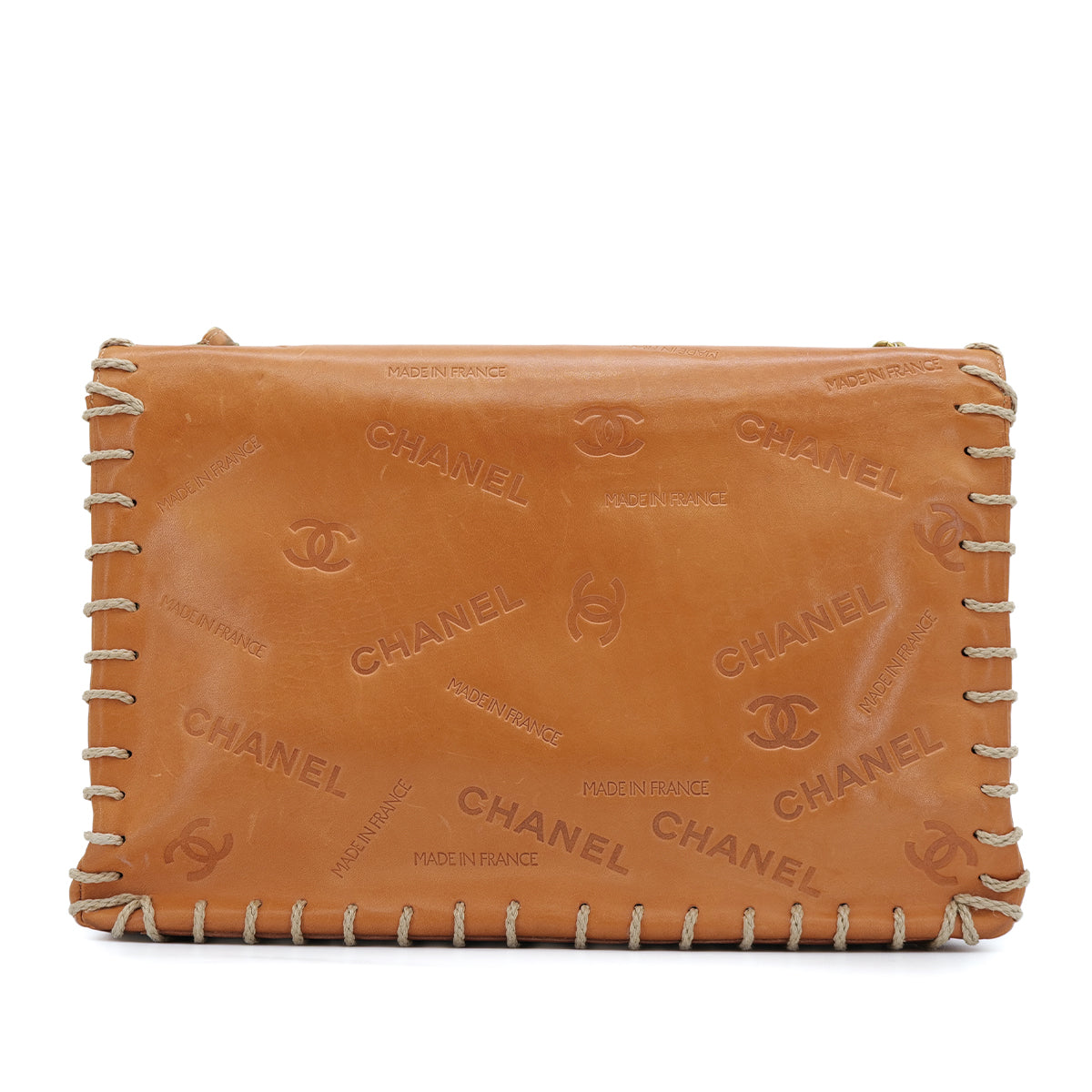 CHANEL VINTAGE COCOMARK LOGO EMBOSSED CHAIN SHOULDER BAG LIGHT BROWN LEATHER GOLD HARD WARE 90311983