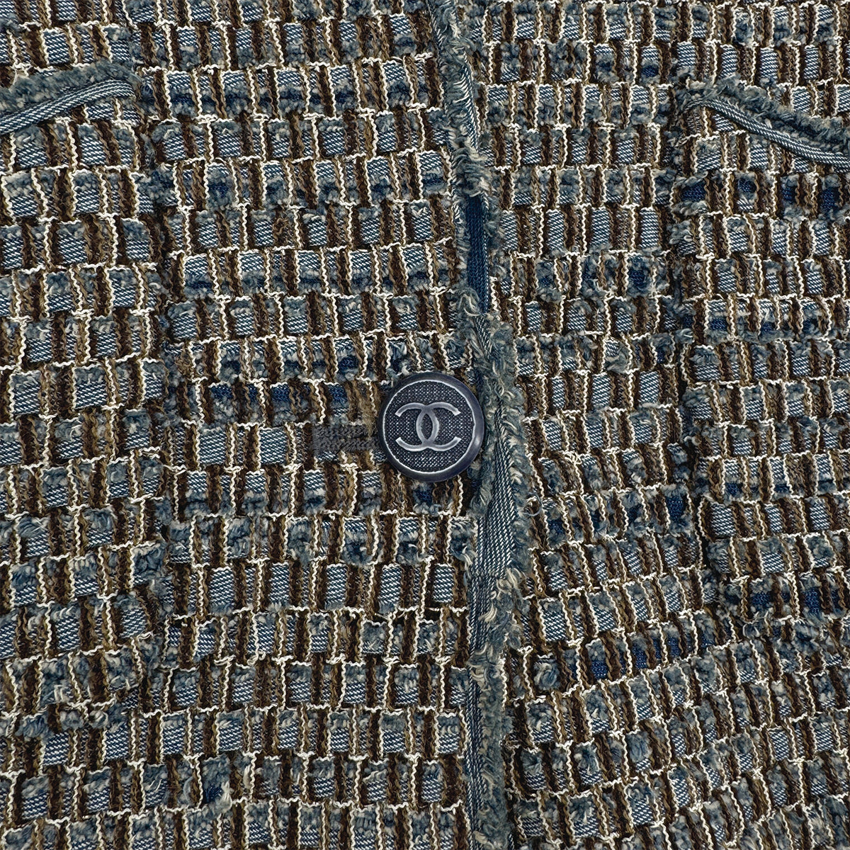 CHANEL VINTAGE COCO BUTTON DENIM TWEED JACKET BLUE GRAY COTTON 38 03P RTW 90313368