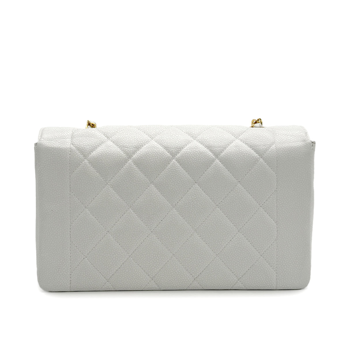 VINTAGE CHANEL DIANA MEDIUM CHAIN SHOULDER BAG WHITE CAVIAR SKIN GOLD HARDWARE 90313668