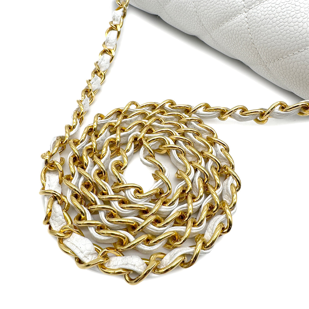 VINTAGE CHANEL DIANA MEDIUM CHAIN SHOULDER BAG WHITE CAVIAR SKIN GOLD HARDWARE 90313668