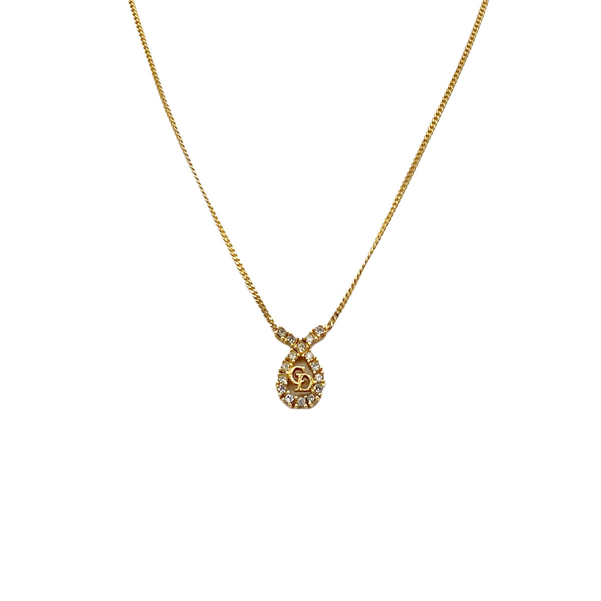 CHRISTIAN DIOR NECKLACE CD LOGO RHINESTONE GOLD ACCESSORY 90322211